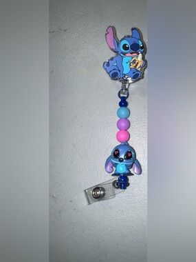 Cute Blue Stitch Beaded Badge Reel handmade